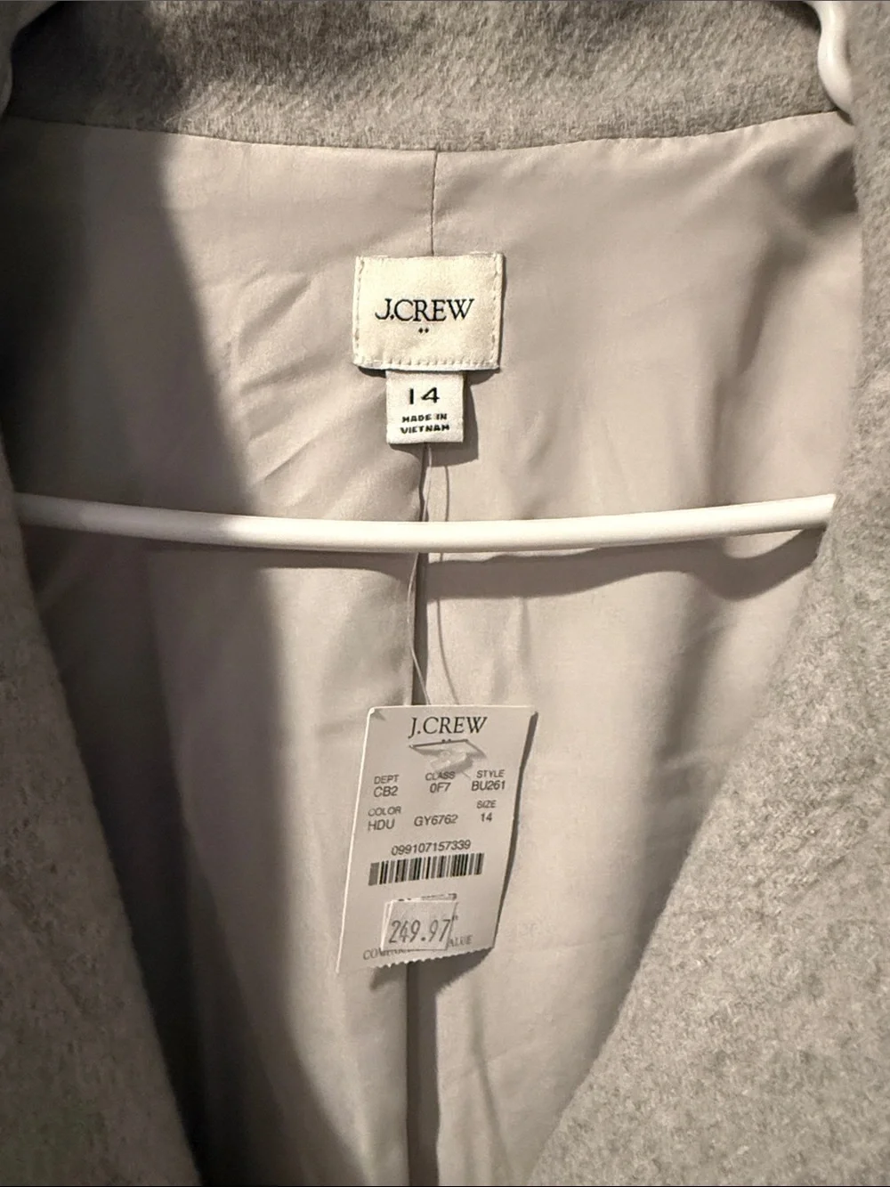J. Crew Light Grey Stand-Collar Wool Blend Pea Coat